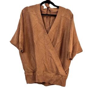 Lush Womens Pullover Sweater Top Dolman Sleeve Surplice Crossover Tan Large